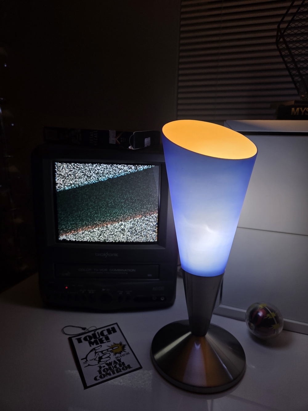 Pair Vintage Y2K Hampton Bay Cobalt Blue Glass Torchiere Lamps Postmodern Retro - Picture 10 of 14